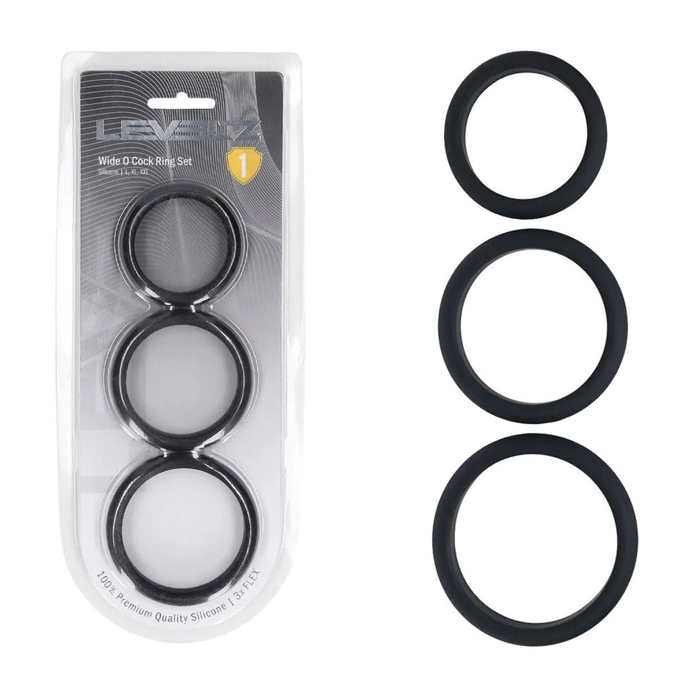 LEVELZ Wide O Silicone Cock Ring Set of 3 - L/XL/2X - Discount Adult Zone