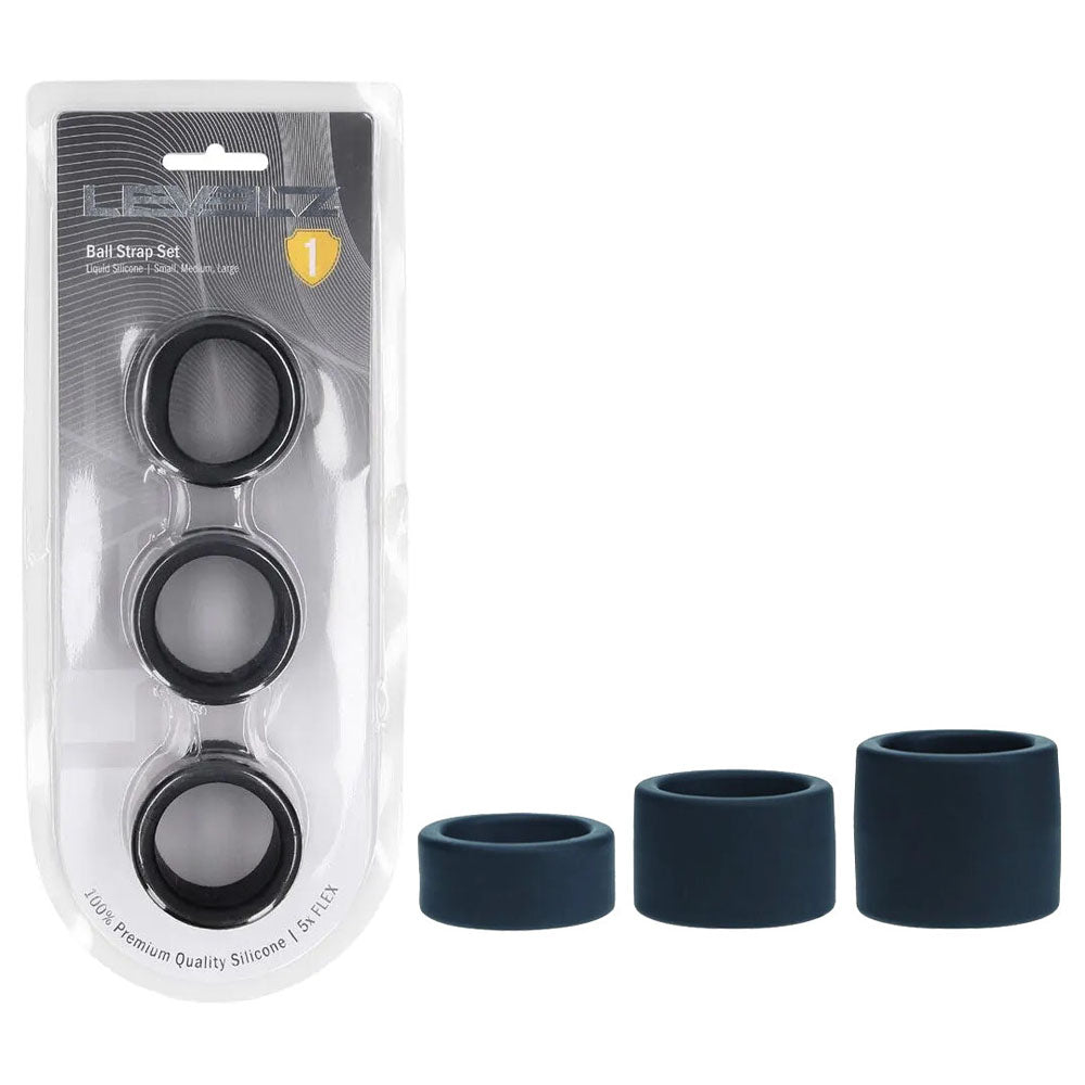 LEVELZ Liquid Silicone Ball Strap Set of 3 - Black - Discount Adult Zone