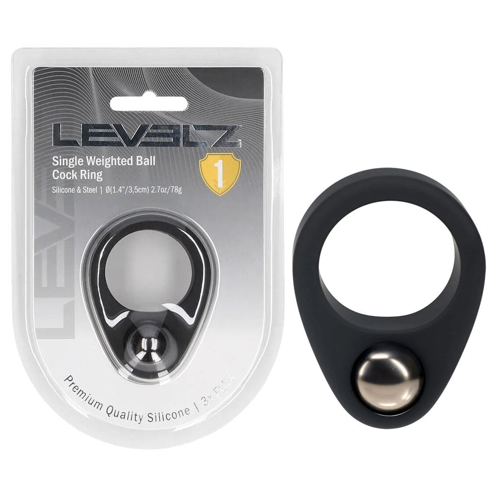 LEVELZ Single Weighted Ball Cock Ring - Black - Discount Adult Zone