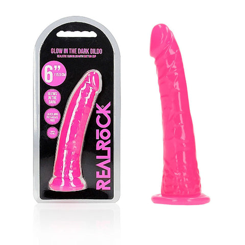 REALROCK 15.5 cm Slim Glow in the Dark Neon - Pink Discount Adult Zone