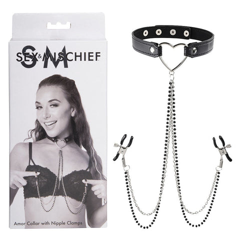 Sex & Mischief Amor Collar with Nipple Clamps Discount Adult Zone