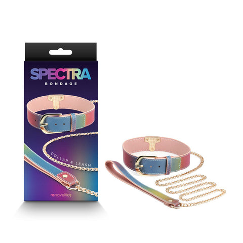 Spectra Bondage Collar & Leash - Rainbow Discount Adult Zone