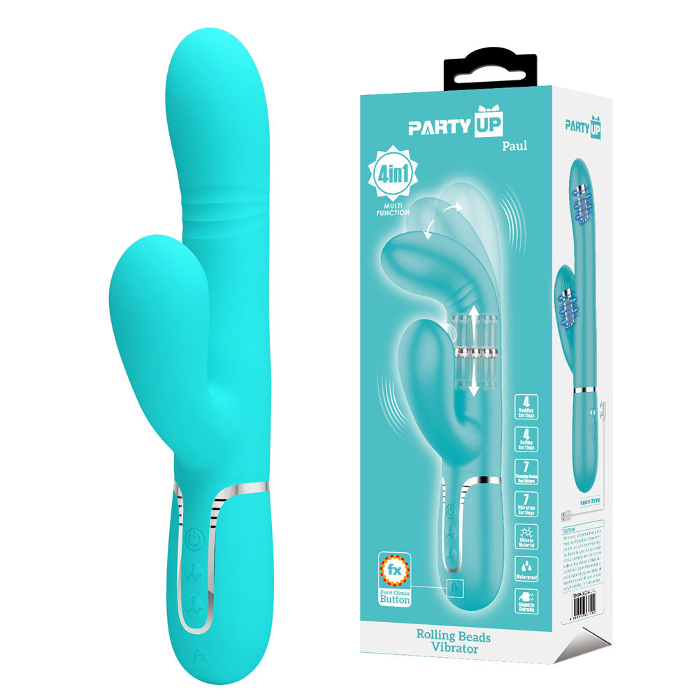 Party Up PAUL Rolling Beads Vibrator - Teal - Discount Adult Zone