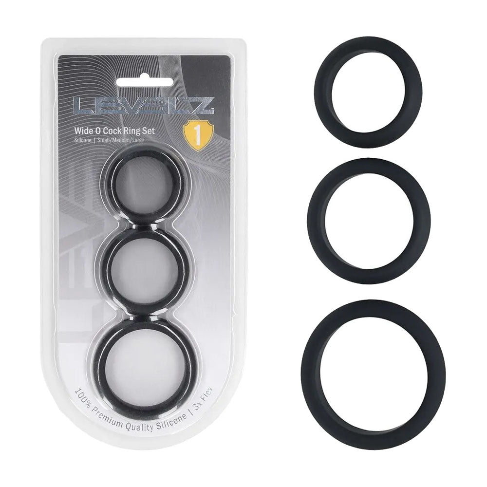 LEVELZ Wide O Silicone Cock Ring Set of 3 - S/M/L - Discount Adult Zone