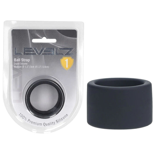 LEVELZ Liquid Silicone Ball Strap - M - Black - Discount Adult Zone
