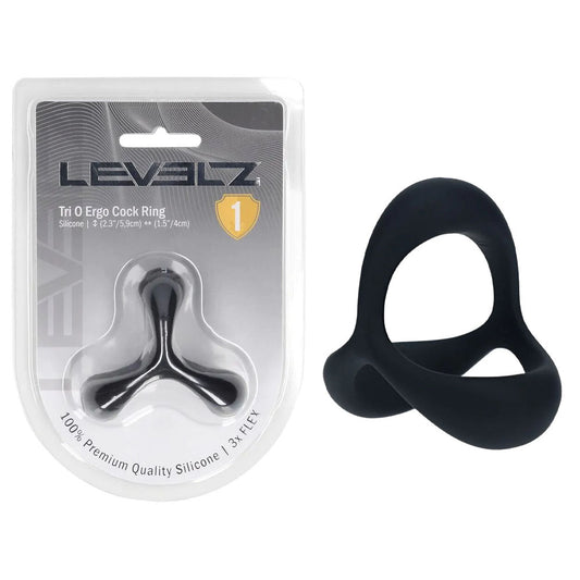 LEVELZ Tri O Ergo Silicone Cock Ring - Black - Discount Adult Zone