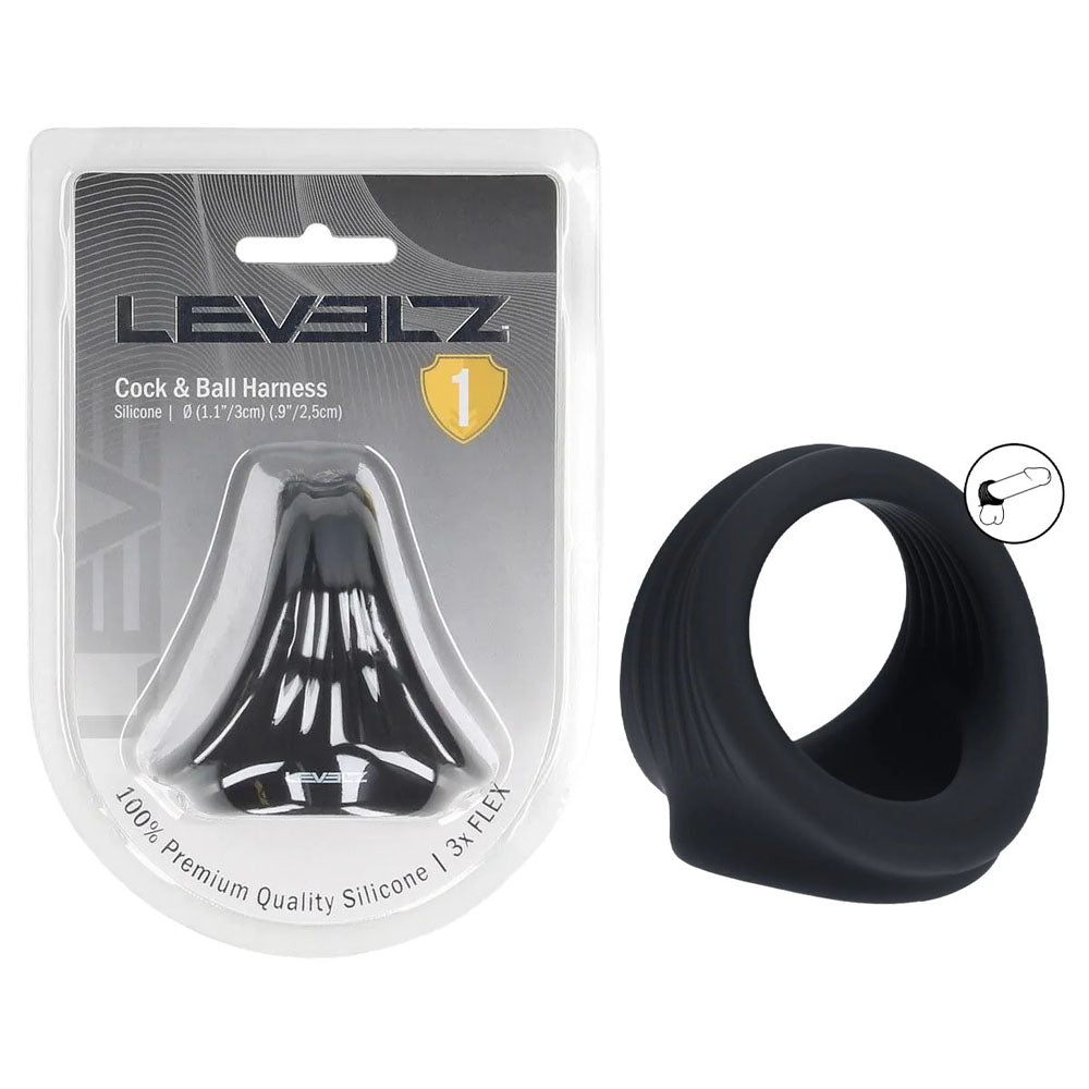 LEVELZ Silicone Cock & Ball Harness - Black - Discount Adult Zone