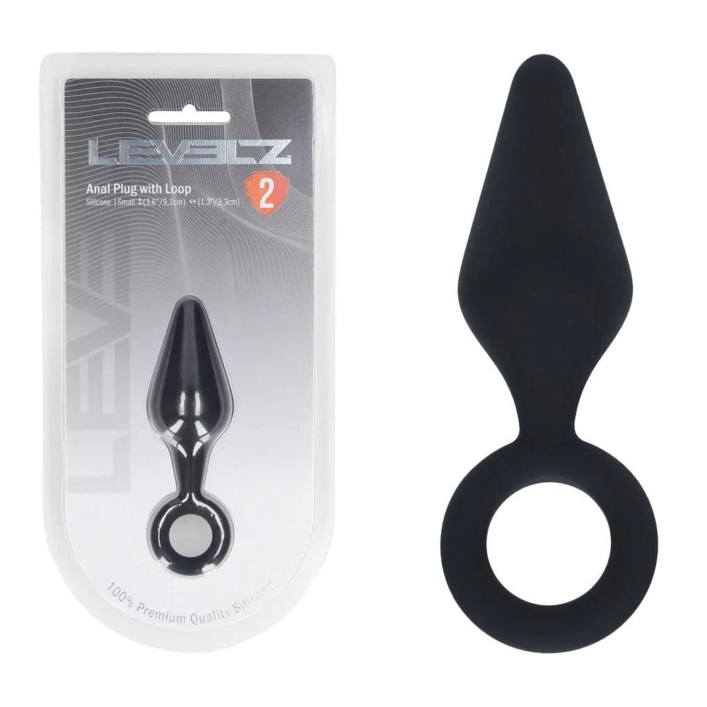 LEVELZ Silicone Anal Plug with Loop - Small - Black - Discount Adult Zone