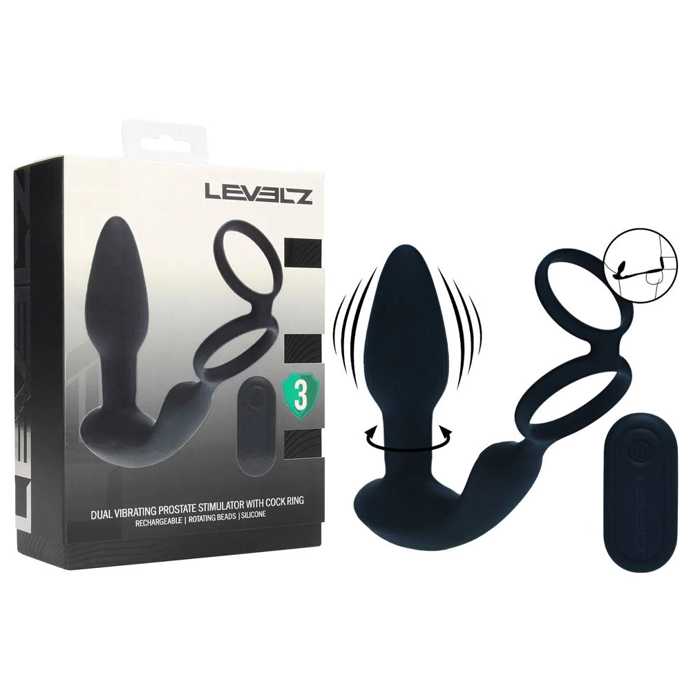 LEVELZ Dual Vibrating Prostate Stimulator with Cock Ring - Discount Adult Zone