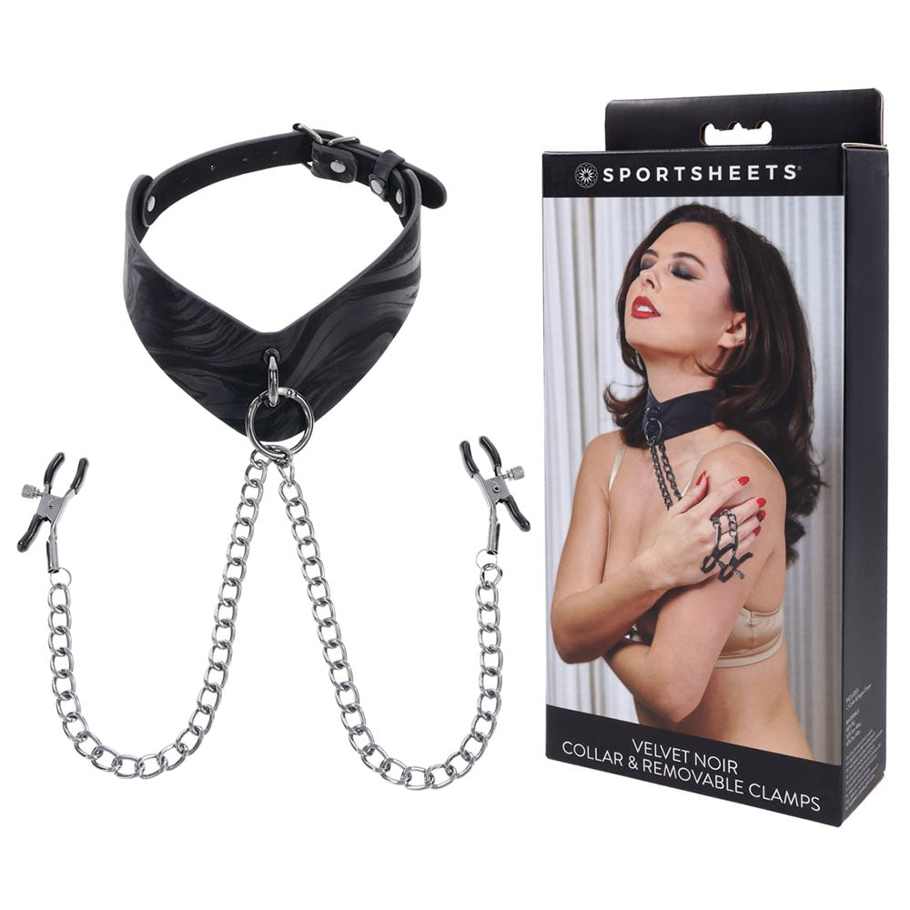 SPORTSHEETS Velvet Noir Collar & Removable Clamps