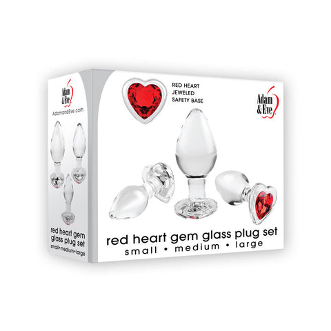 Adam & Eve RED HEART GEM GLASS PLUG SET Discount Adult Zone
