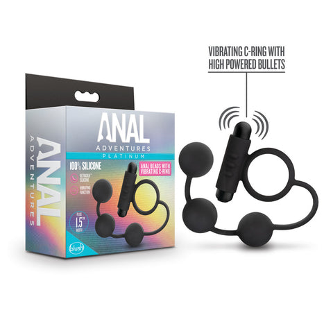 Anal Adventures Platinum Anal Beads & Vibrating C-Ring - Discount Adult Zone