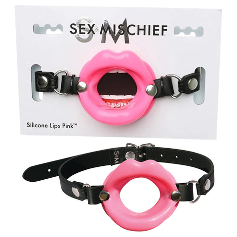 Sex & Mischief Silicone Lips Mouth Gag - Pink - Discount Adult Zone